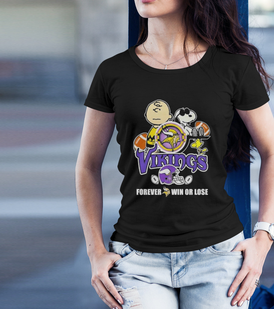 Charlie Brown Snoopy Woodstock Vikings Forever Win Or Lose Football T-Shirt