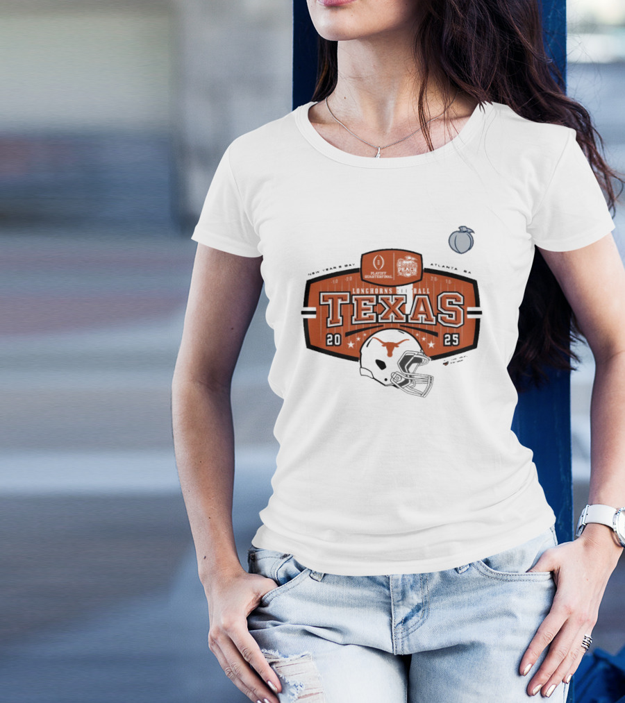 Texas Longhorns Football 2025 Peach Bowl Playoff Quarterfinal New Year’s Day Atlanta GA Helmet T-Shirt
