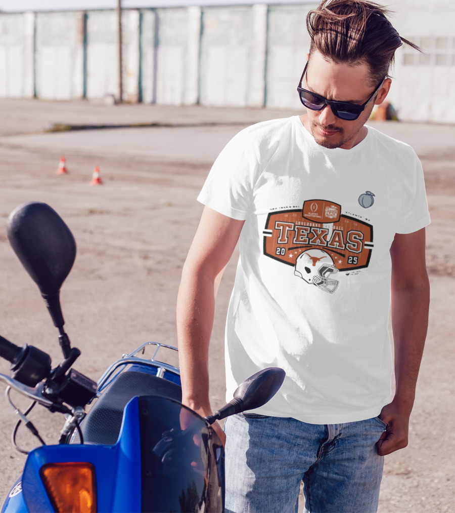Texas Longhorns Football 2025 Peach Bowl Playoff Quarterfinal New Year’s Day Atlanta GA Helmet T-Shirt