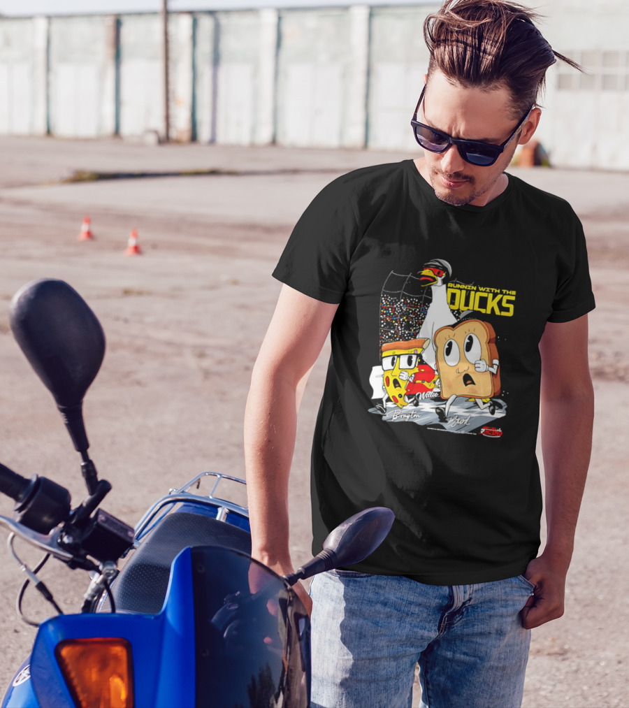Running With The Ducks Brayton Brad Willie Cartoon Pizza And Toast Racing T-Shirt