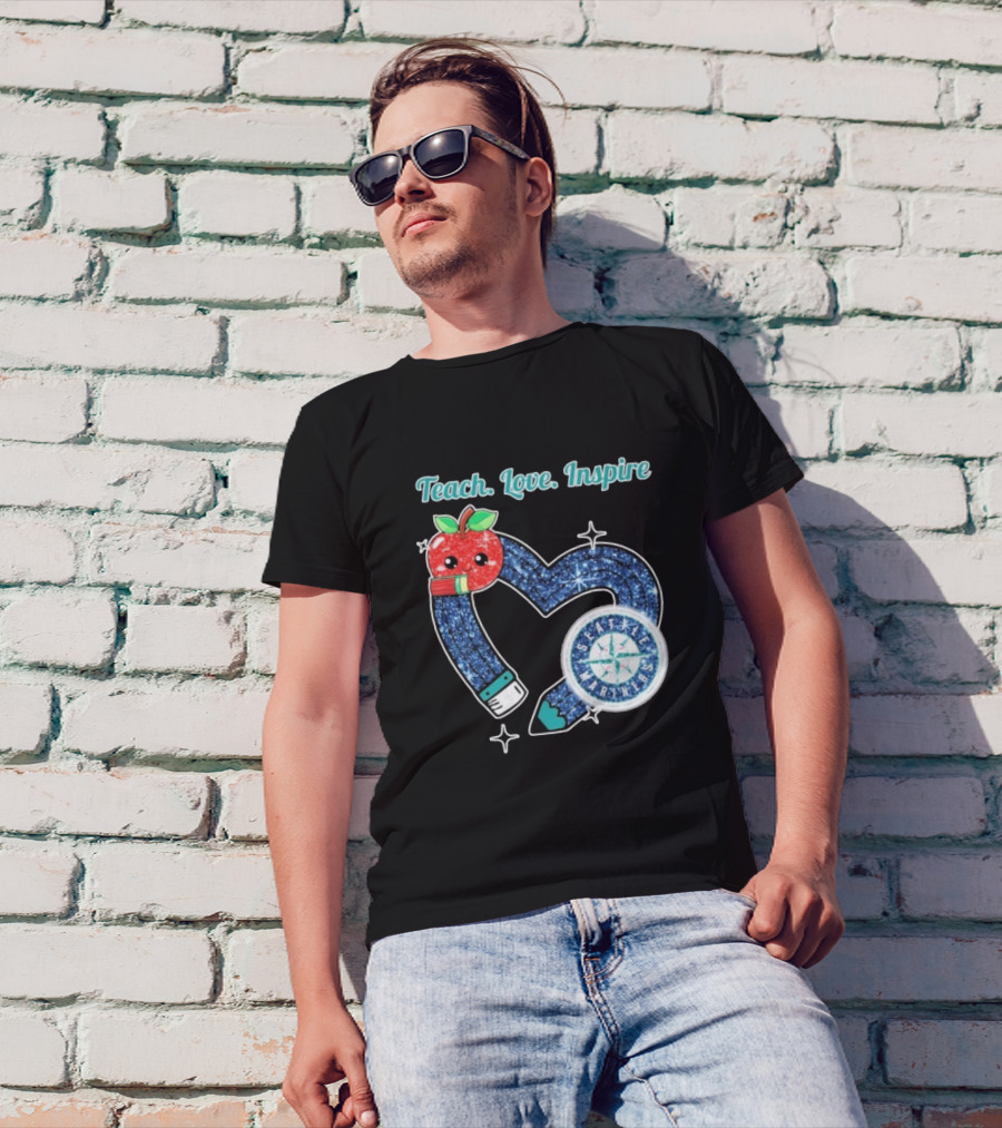 Seattle Mariners Teach Love Inspire Heart Apple Design T-Shirt