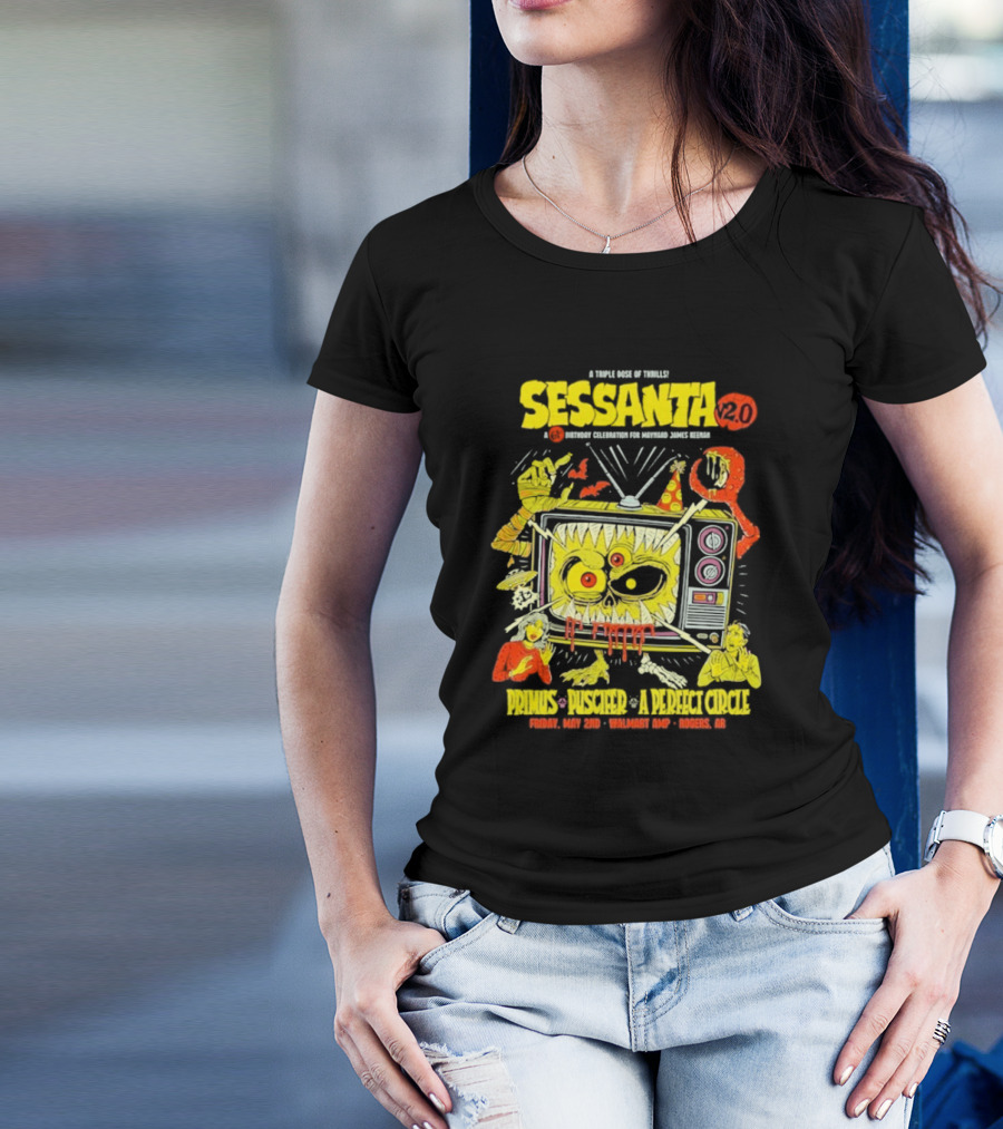 Sessanta 2.0 Event Primus Puscifer A Perfect Circle May 2 2025 Rogers AR Walmart AMP TV T-Shirt