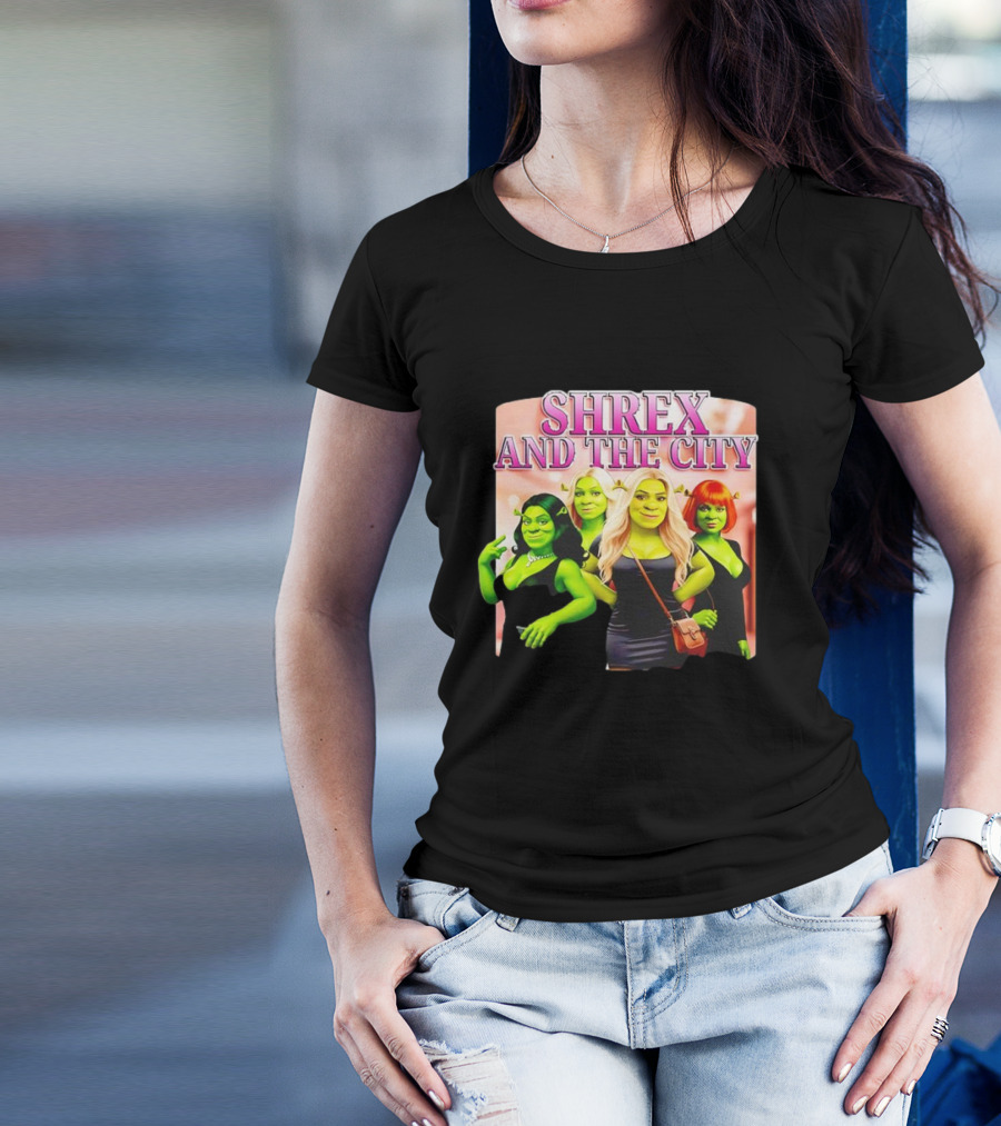 SHREX AND THE CITY Green Characters Ladies In Black Dresses T-Shirt