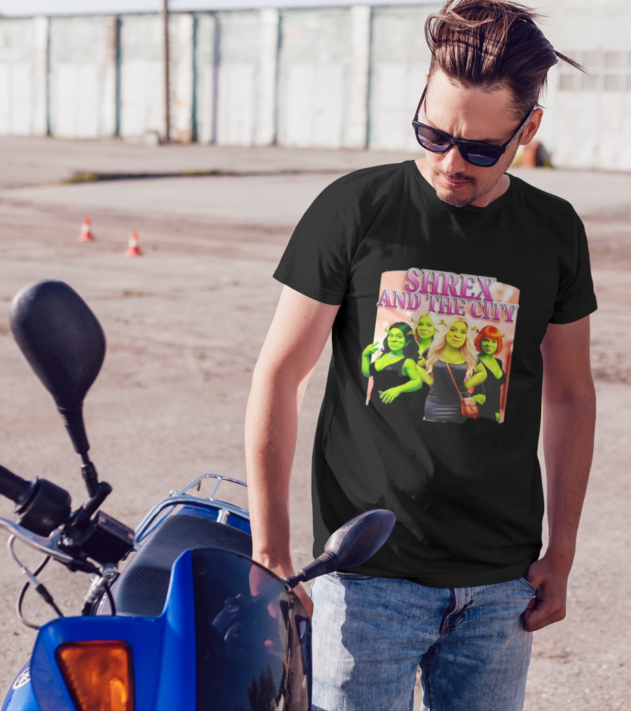 SHREX AND THE CITY Green Characters Ladies In Black Dresses T-Shirt