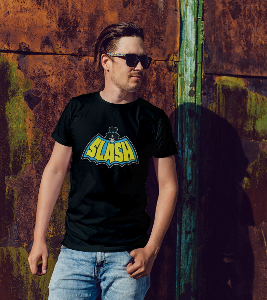 SLASH Batman Inspired Logo With Top Hat And Skull T-Shirt