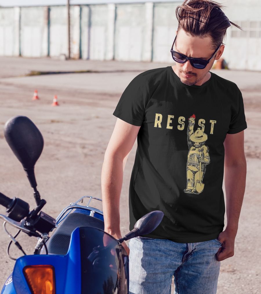 "Smokey Resist Firefighter Bear With Raised Fist And Shovel" T-Shirt