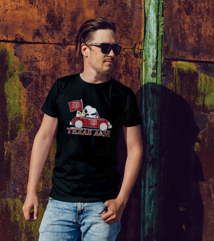 Snoopy Woodstock Driving Texas A&M Car Peanuts T-Shirt