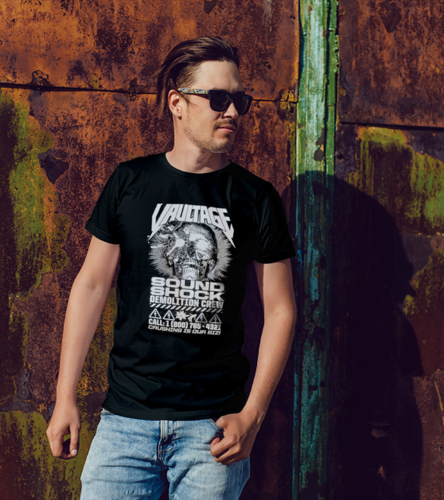 Vaultage Space Laces Sound Shock Demolition Crew Crushing Is Our Biz Skull T-Shirt