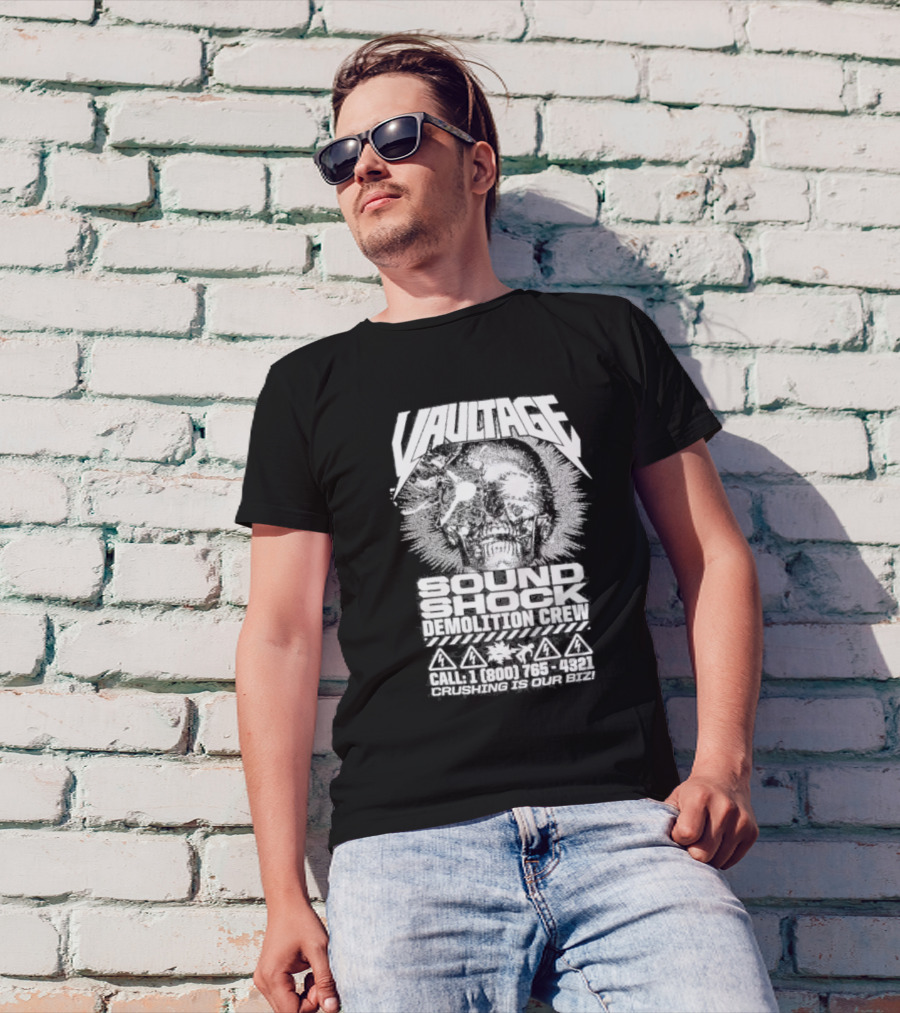 Vaultage Space Laces Sound Shock Demolition Crew Crushing Is Our Biz Skull T-Shirt