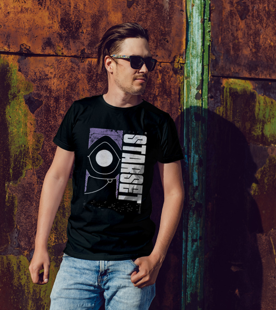 Starset Echo Purple Hooded Figure Bold White Text T-Shirt