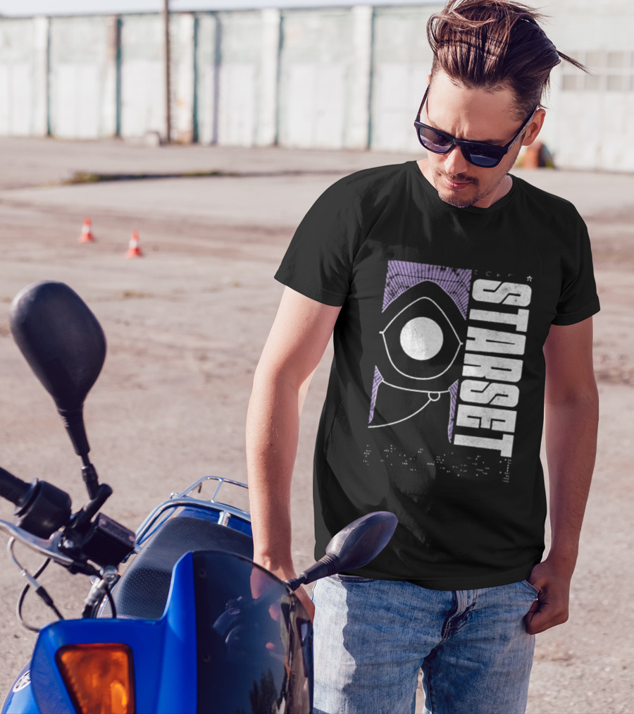 Starset Echo Purple Hooded Figure Bold White Text T-Shirt