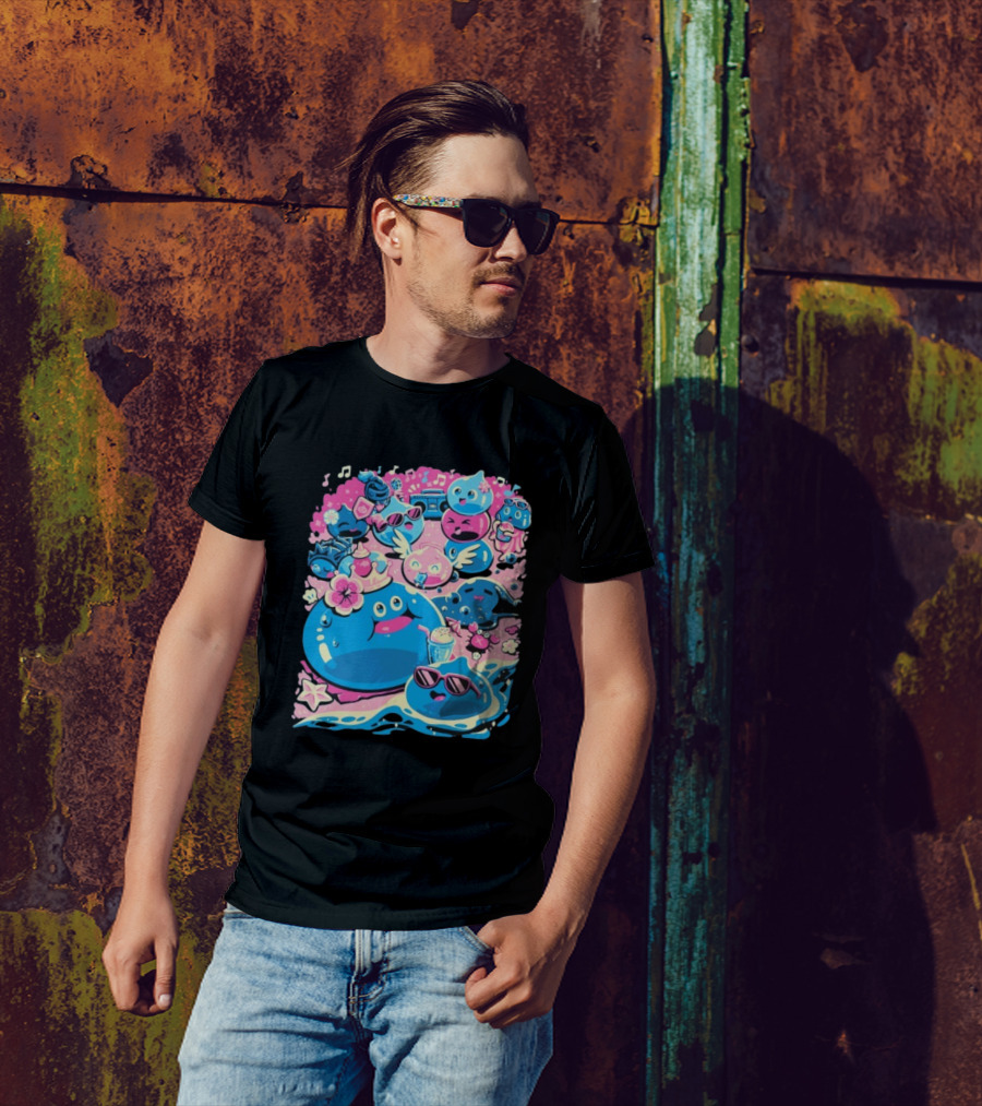 Summer Slimes Cute Blue And Pink Watercolor Style Festival Fun T-Shirt