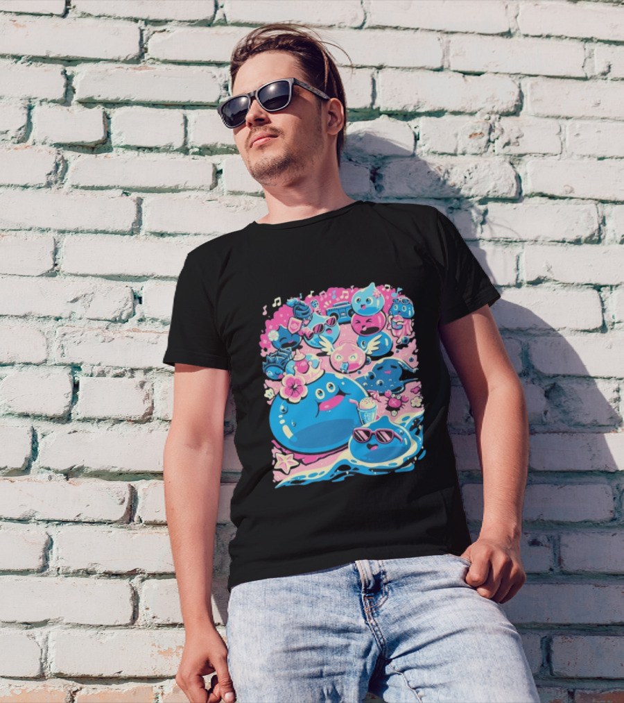 Summer Slimes Cute Blue And Pink Watercolor Style Festival Fun T-Shirt