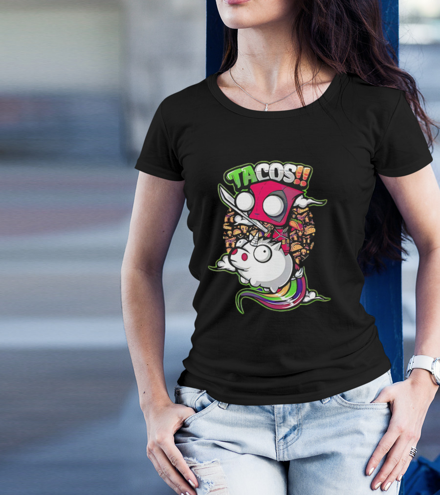 Tacos Deadpool Riding Unicorn Surrounded By Tacos Cartoon T-Shirt