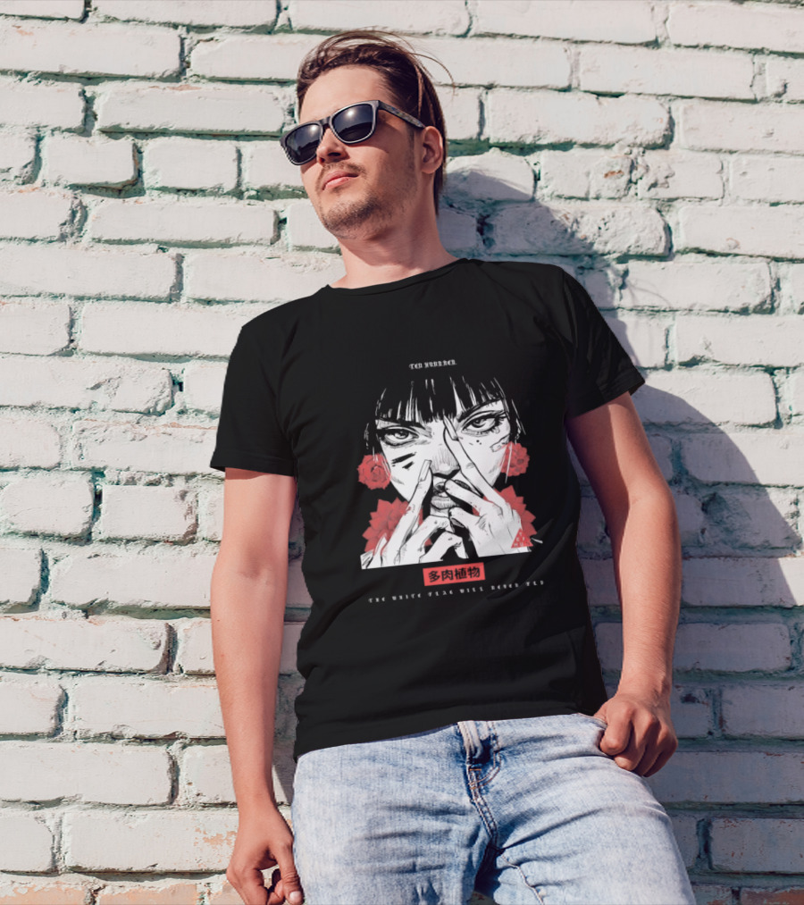 Ten Hundred The White Flag Will Never Fly Succulent Red Rose Manga Art T-Shirt