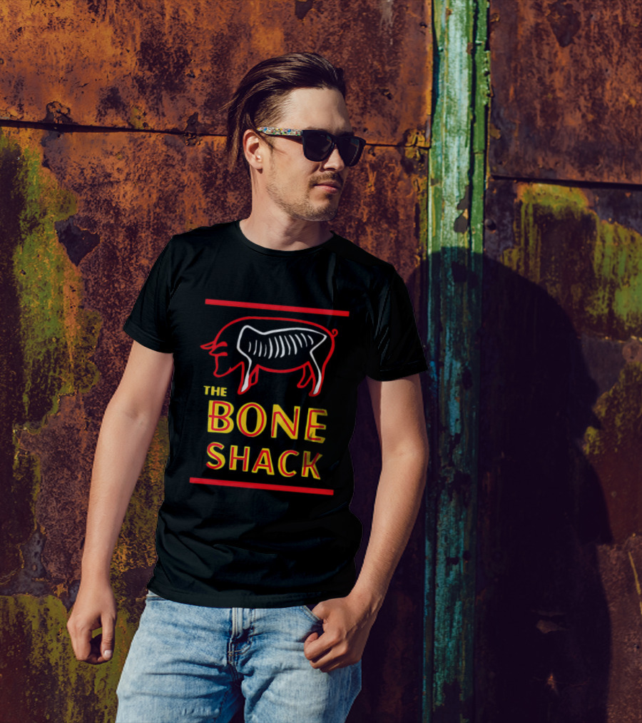 THE BONE SHACK Pig Neon Style Rib Outline T-Shirt