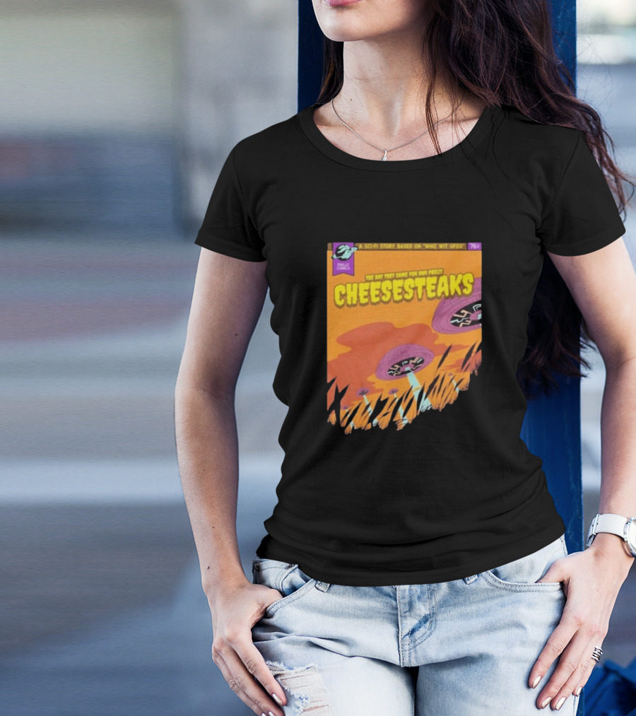 Philly Comics Alien UFO Cheesesteaks Abduction Sci-Fi Story Whiz With UFOs T-Shirt