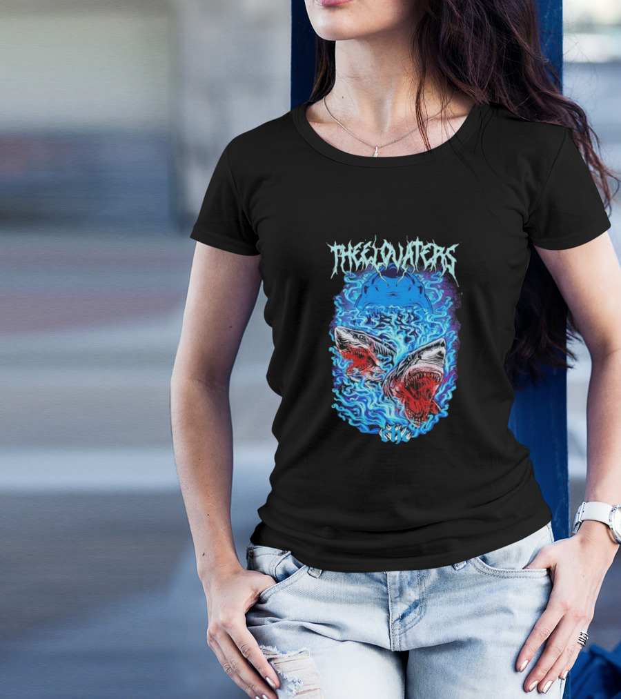 The Elovaters Beware Of Sharks Electric Blue Fierce Shark Trio T-Shirt