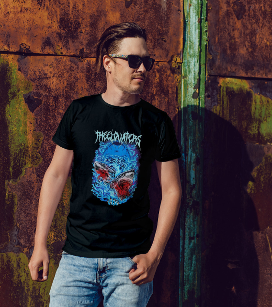 The Elovaters Beware Of Sharks Electric Blue Fierce Shark Trio T-Shirt