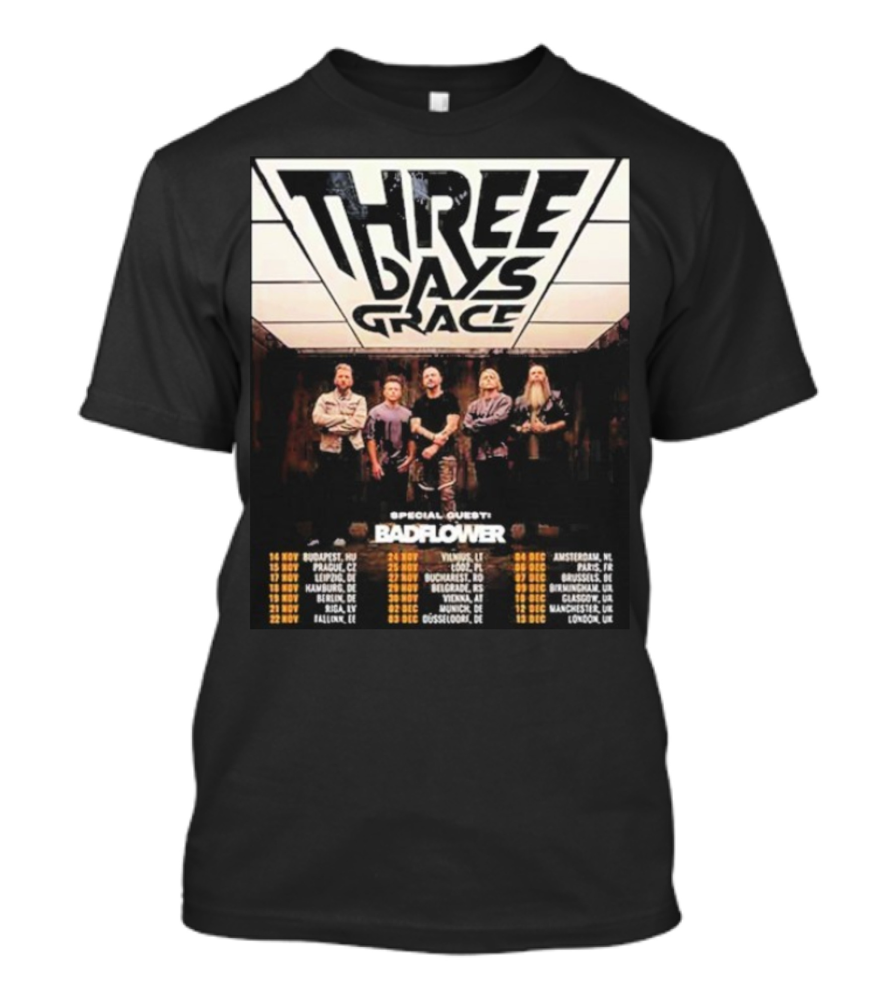 Three Days Grace UK And EU Tour 2025 Dates With Special Guests Badflower T-Shirt