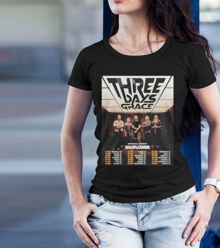 Three Days Grace UK And EU Tour 2025 Dates With Special Guests Badflower T-Shirt