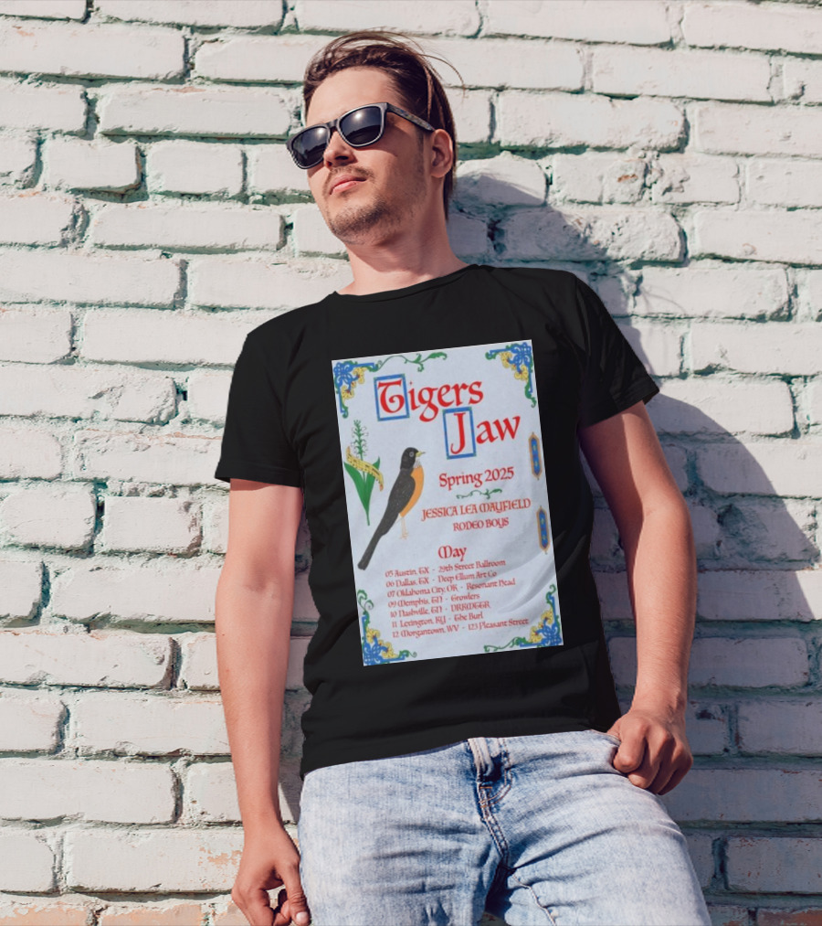 Tigers Jaw Spring 2025 Tour Jessica Lea Mayfield Rodeo Boys May 05 Austin TX 29th Street Ballroom T-Shirt
