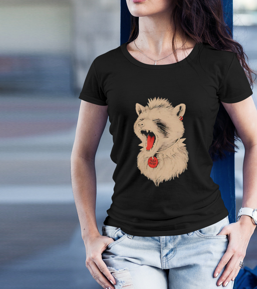 Trash Metal Raccoon With Spike Collar And Red Earring T-Shirt
