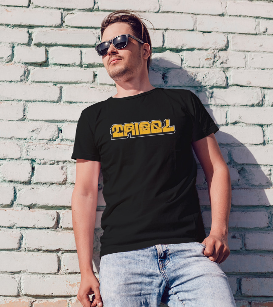 Tribal Gear Victim Gold Graffiti Font Bold Yellow Text T-Shirt