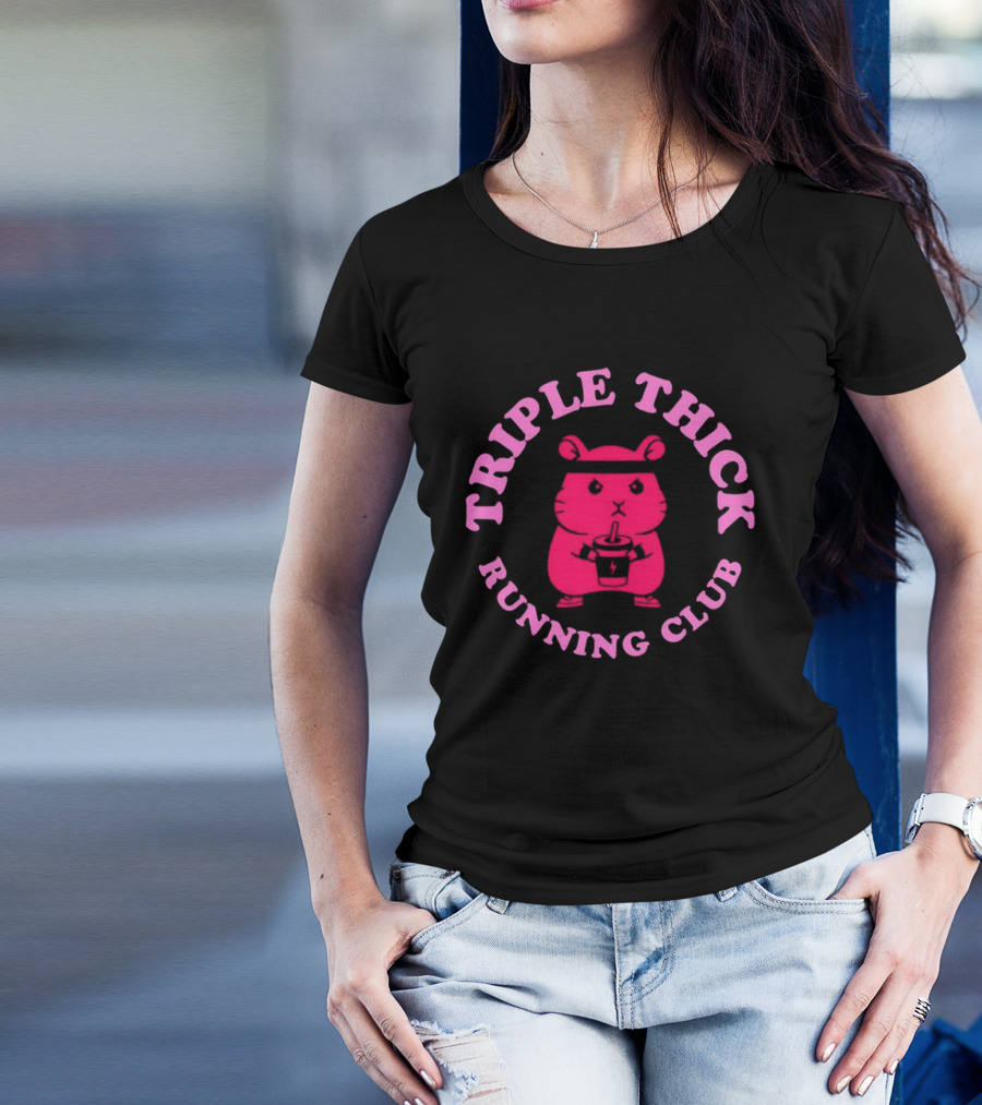 Triple Thick Running Club Hamster Weightlifting Fun T-Shirt