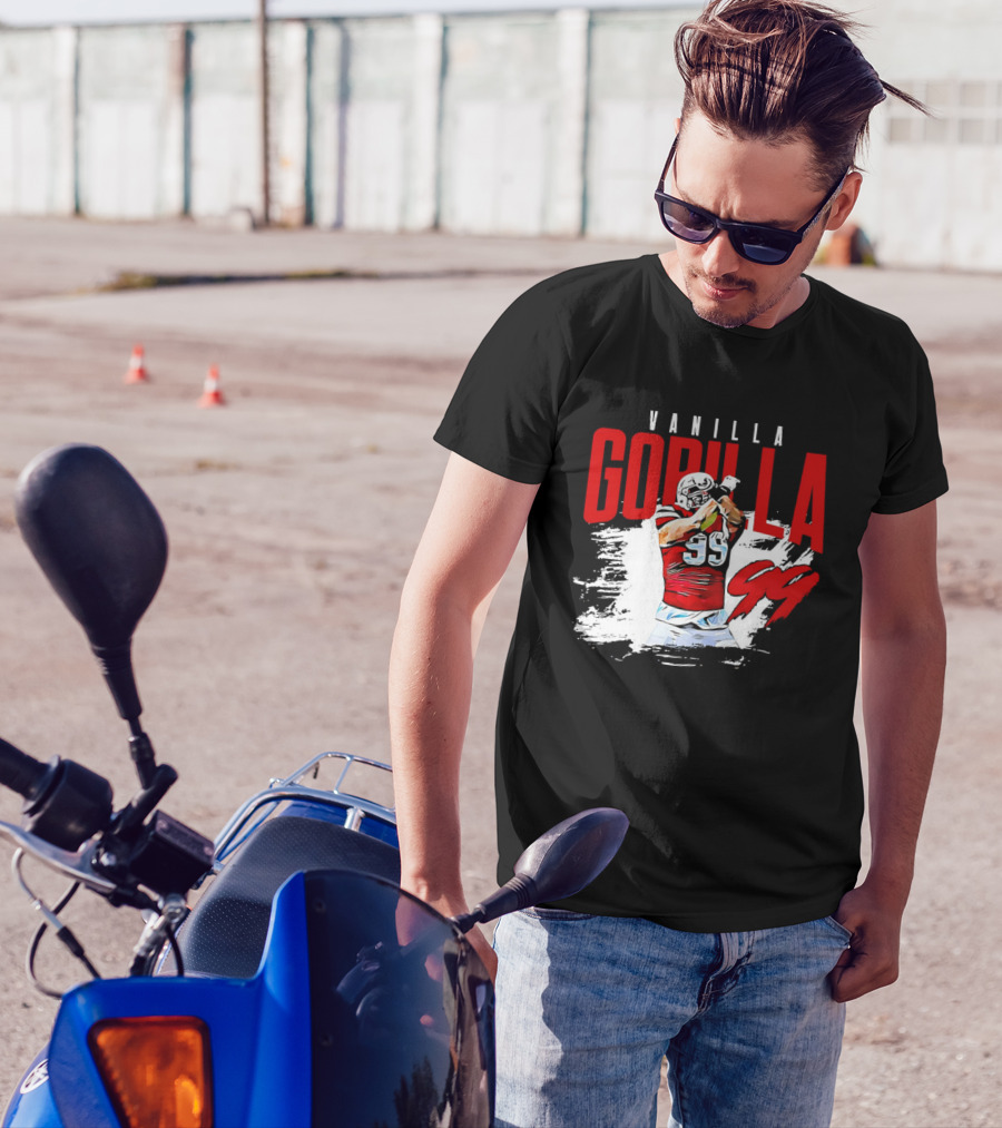 Vanilla Gorilla Number 99 Football Jersey Athlete Action Pose T-Shirt