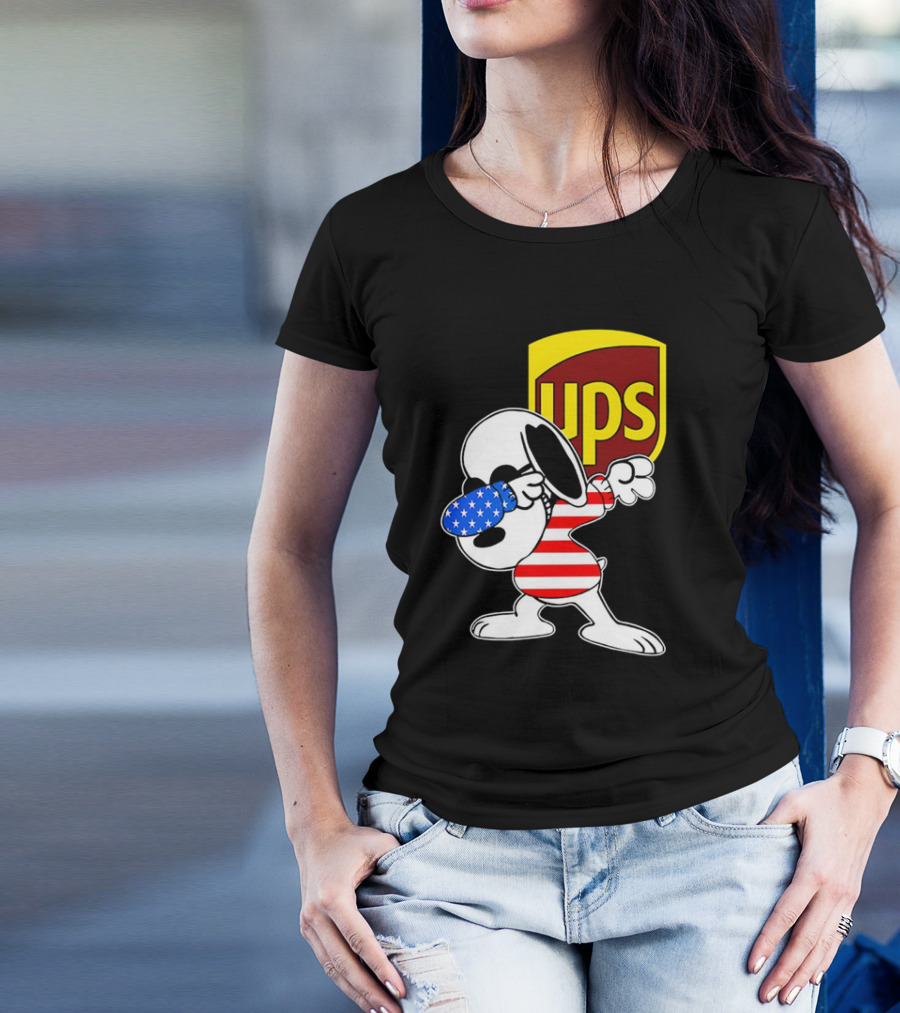 Snoopy American Flag Dabbing UPS Shield T-Shirt