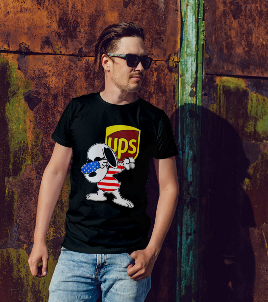 Snoopy American Flag Dabbing UPS Shield T-Shirt