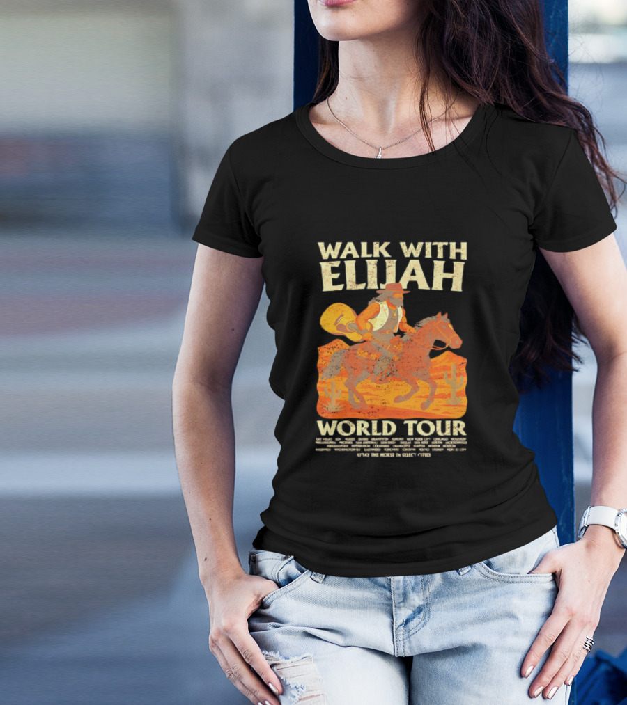 Walk With Elijah World Tour Cowboy Guitar Horse Retro Style T-Shirt