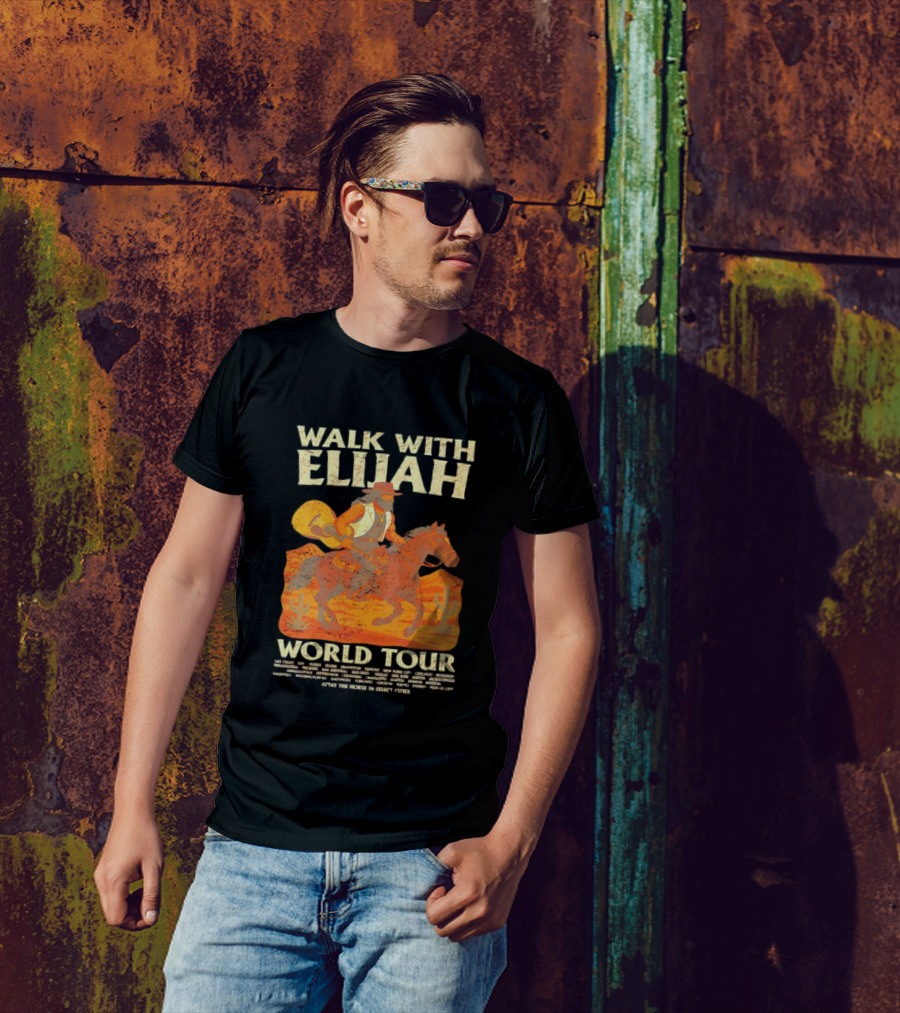 Walk With Elijah World Tour Cowboy Guitar Horse Retro Style T-Shirt