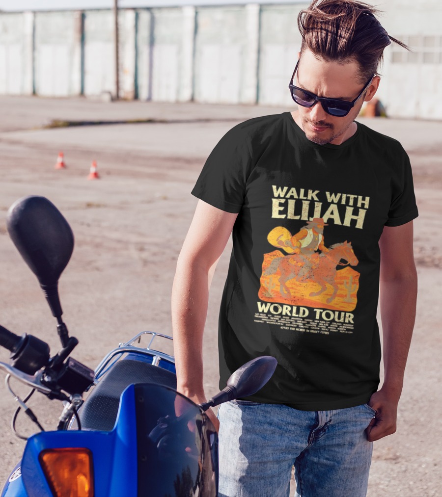 Walk With Elijah World Tour Cowboy Guitar Horse Retro Style T-Shirt