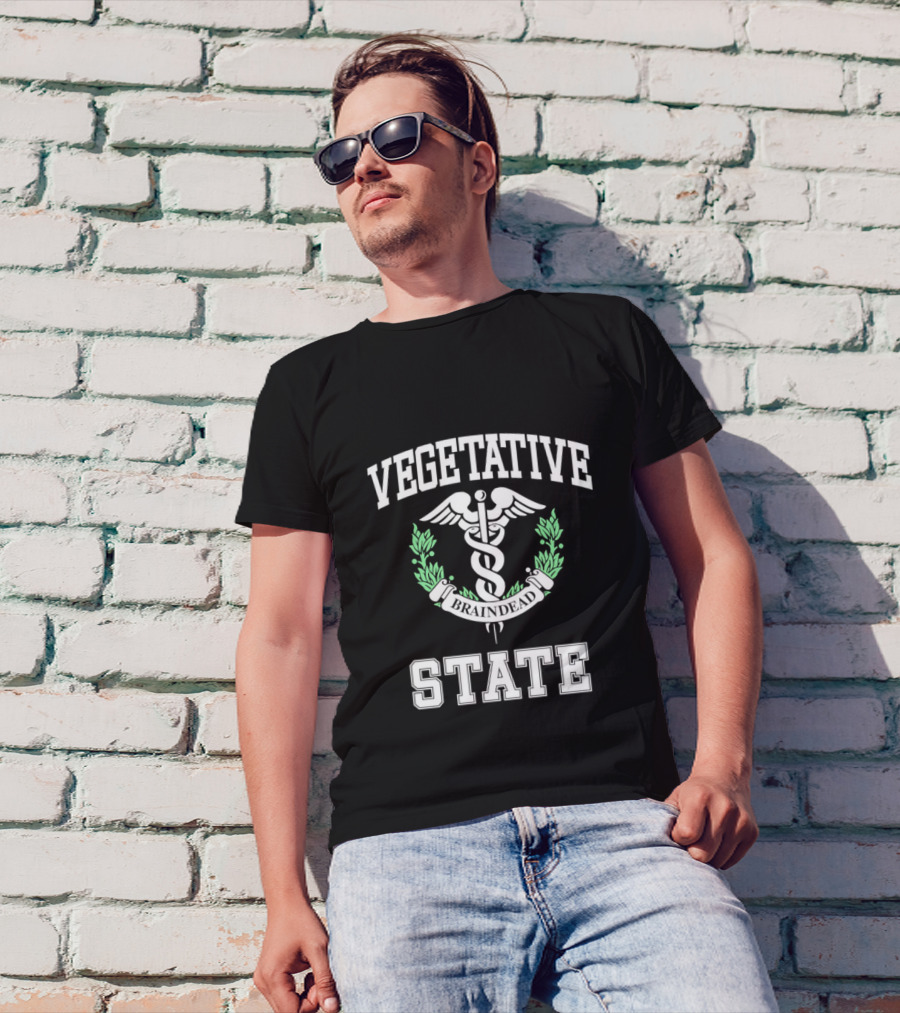 Vegetative State Caduceus Emblem Laurel Wreath T-Shirt