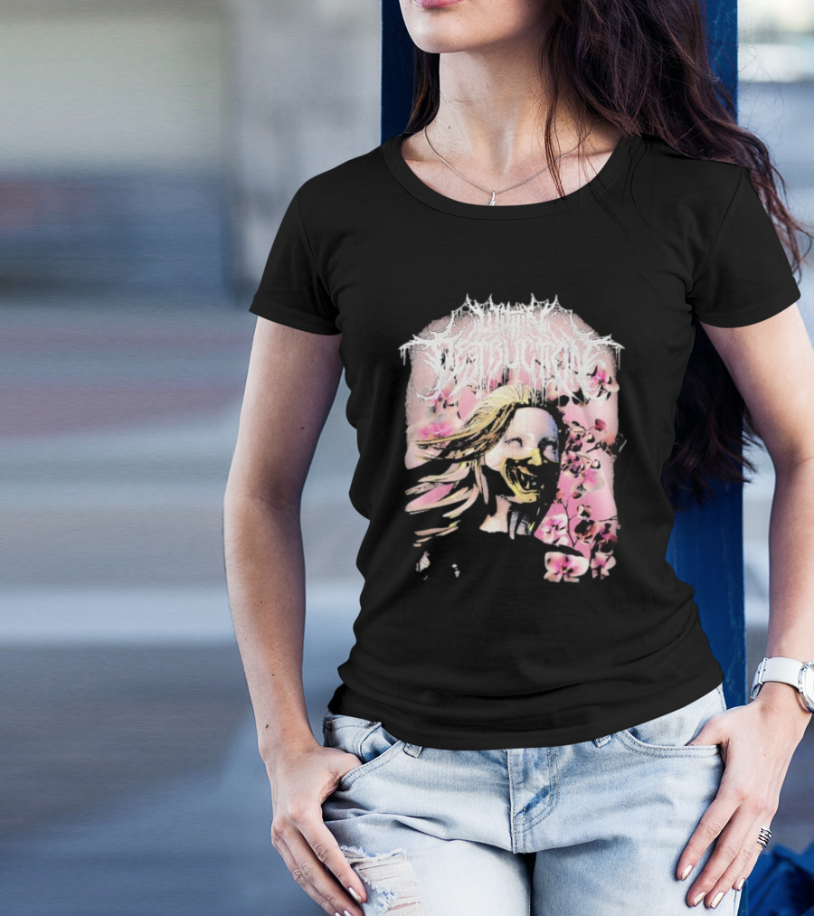 Within Destruction Yokai Cherry Blossoms Masked Face Design T-Shirt
