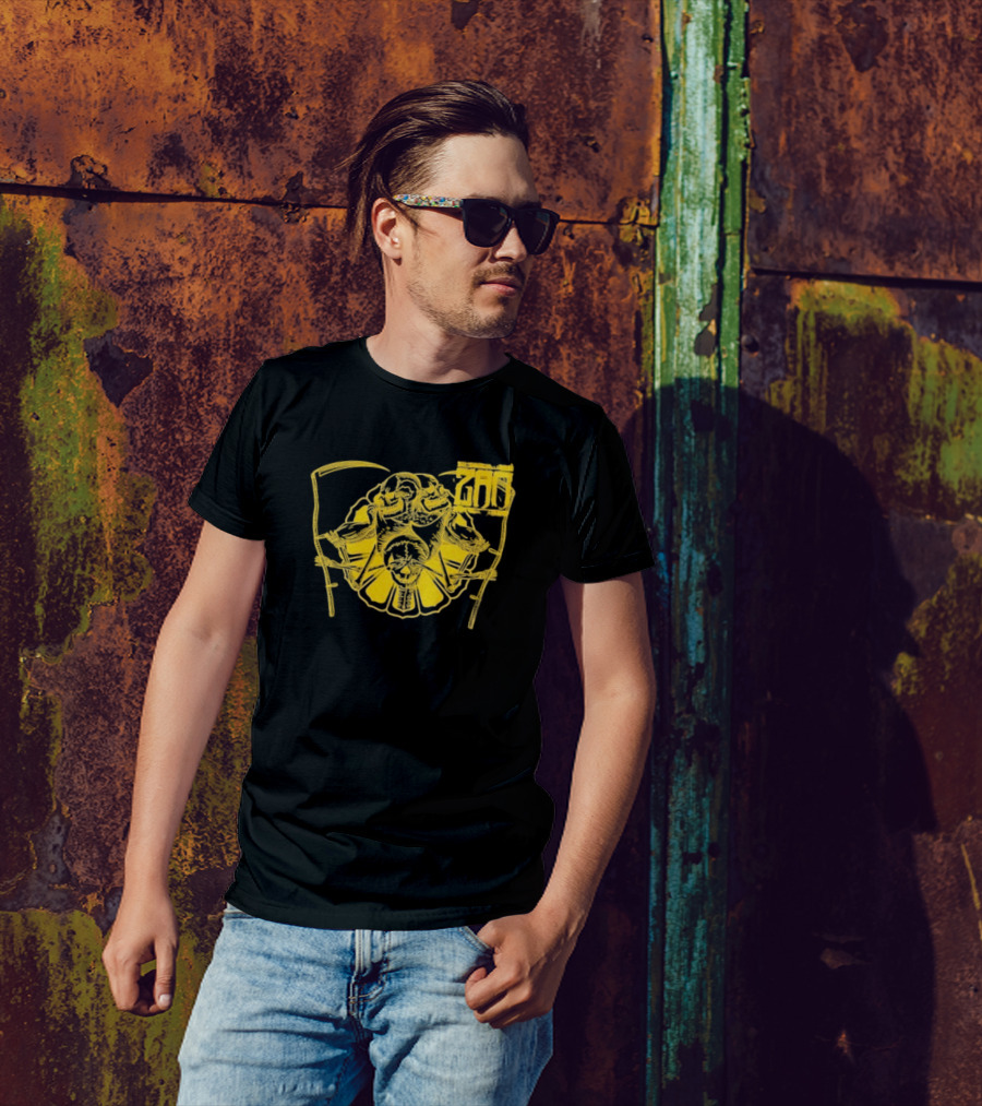 Zao Croatoan Skeleton With Scythe And Chains Monochrome Design T-Shirt
