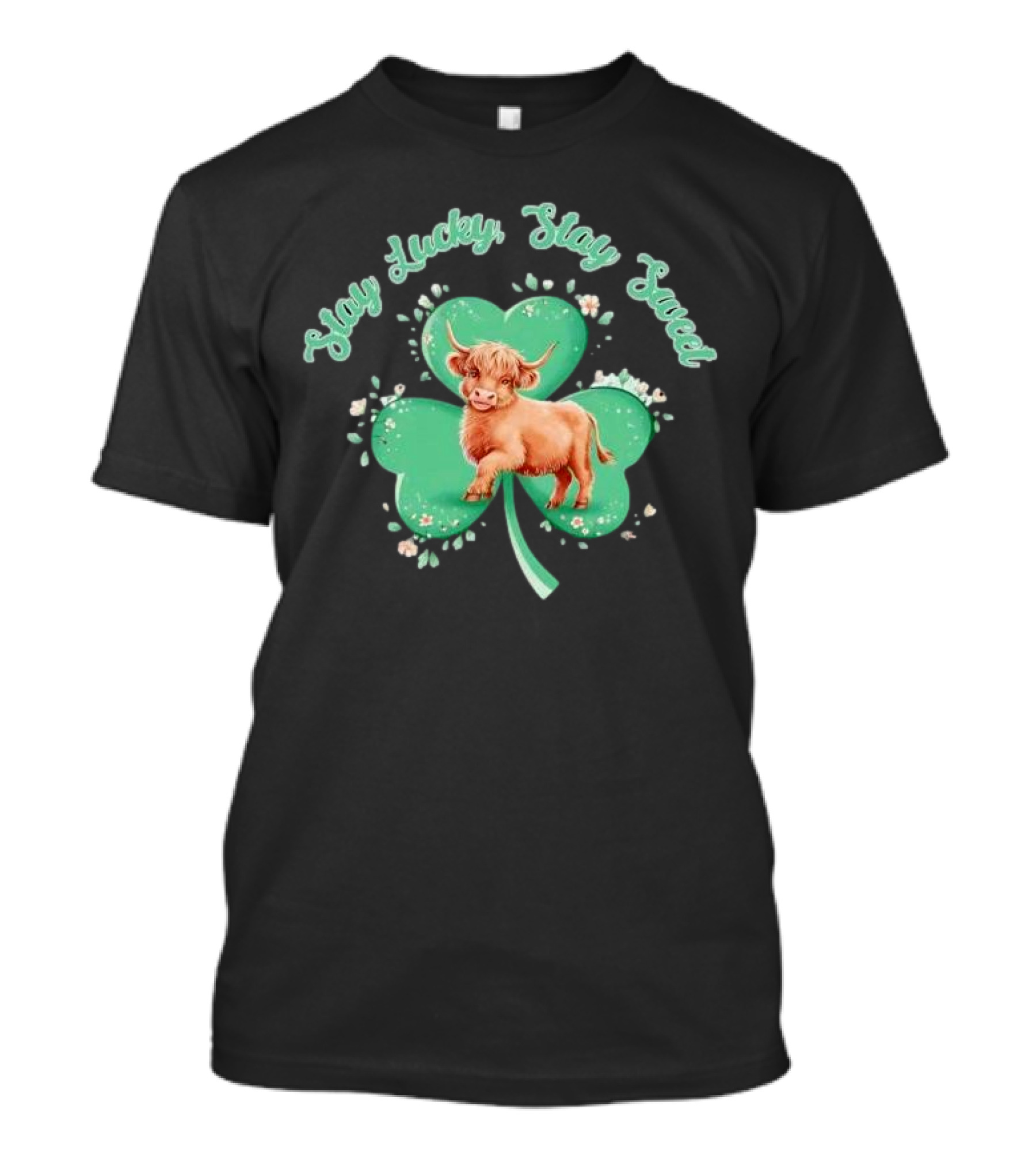 Stay Lucky Stay Sweet St Patrick’s Day Highland Cow Shamrock T-Shirt