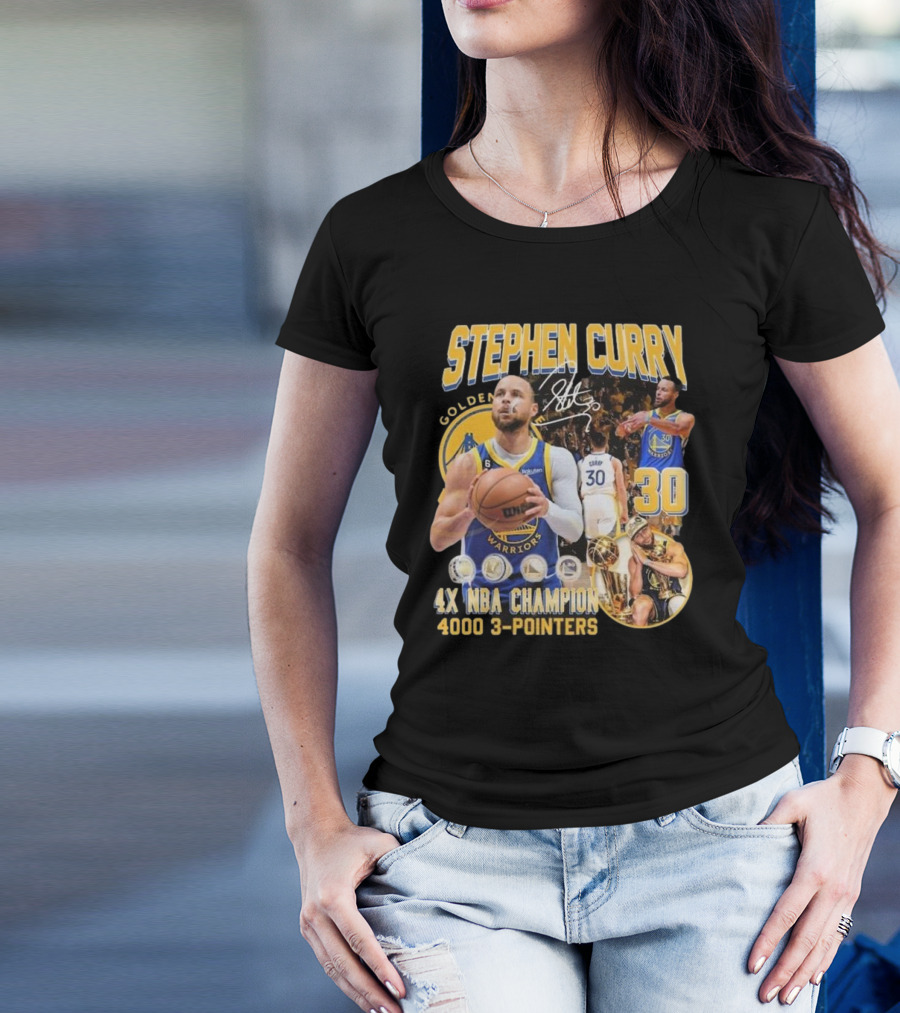 Stephen Curry Golden State Warriors 4X NBA Champion 4000 3-Pointers Signature 30 T-Shirt