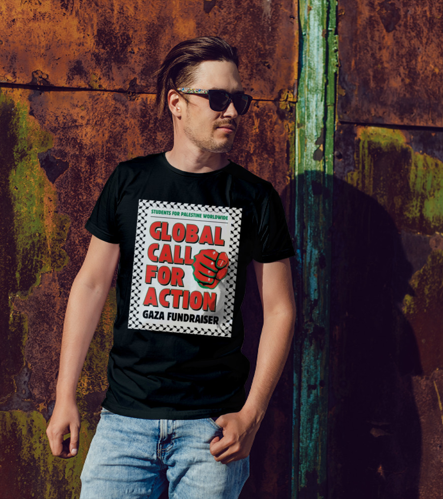 Students For Palestine Worldwide Global Call For Action Gaza Fundraiser Fist Pattern T-Shirt