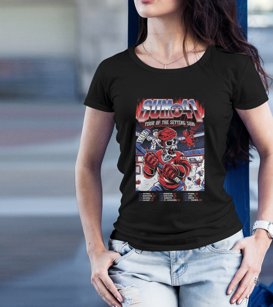 Sum 41 Tour Of The Setting Sun 2025 Canadian Tour Dates Hockey Skeleton Angel Devil Theme T-Shirt