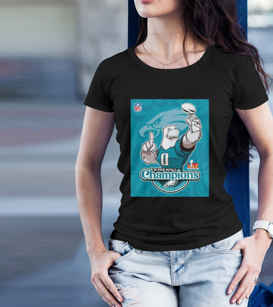Super Bowl LIX Champions Philadelphia Eagles Mascot Trophy NFL Logo T-Shirt