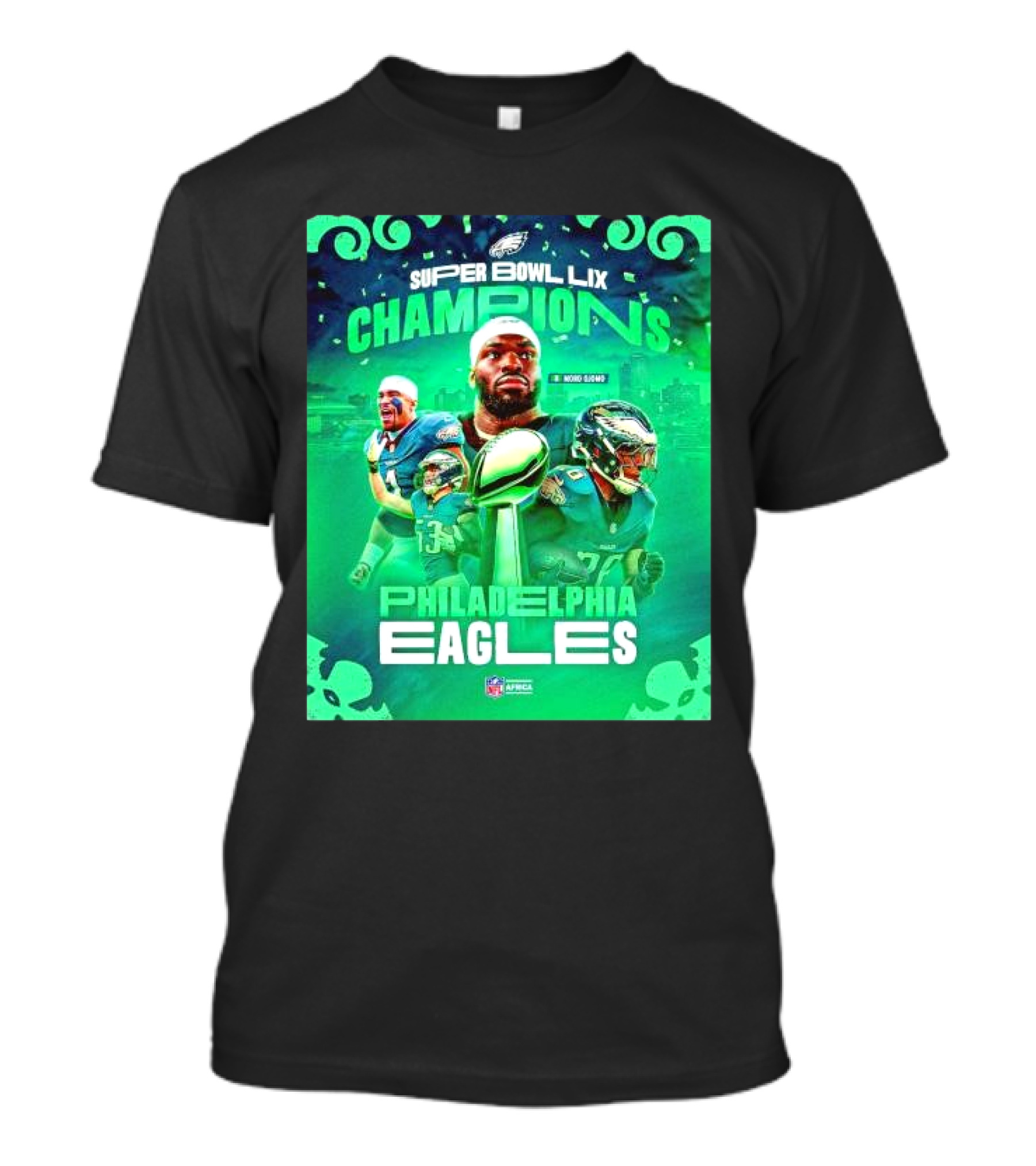 Super Bowl LIX Champions Philadelphia Eagles Players City Skyline NFL Africa T-Shirt