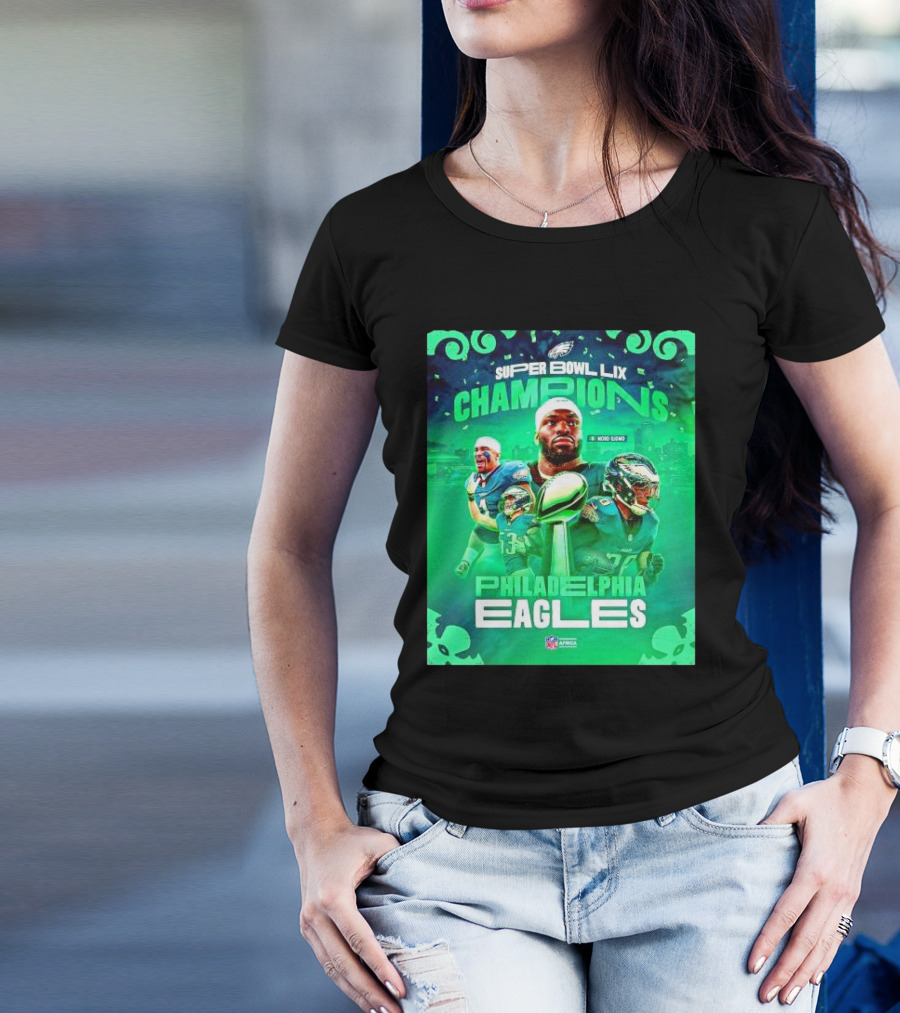 Super Bowl LIX Champions Philadelphia Eagles Players City Skyline NFL Africa T-Shirt