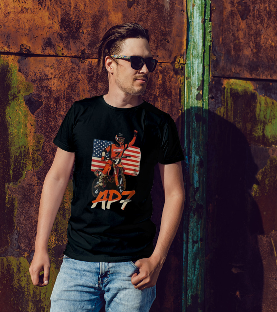 Supercross Motocross AP7 Aaron Plessinger Merica 7 USA Flag Motocross Racing T-Shirt