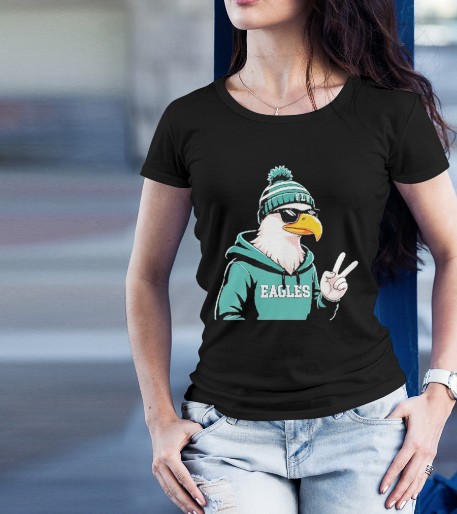 Fly Eagles Beanie Sunglasses Peace Sign T-Shirt