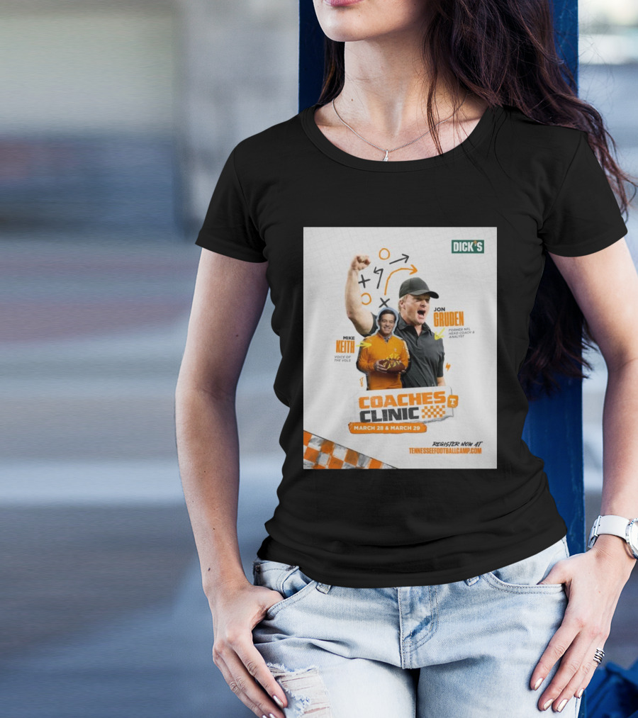 Tennessee Vols Coaches Clinic March 28-29 Mike Keith Voice Of The Vols Jon Gruden Former NFL Head Coach Analyst T-Shirt