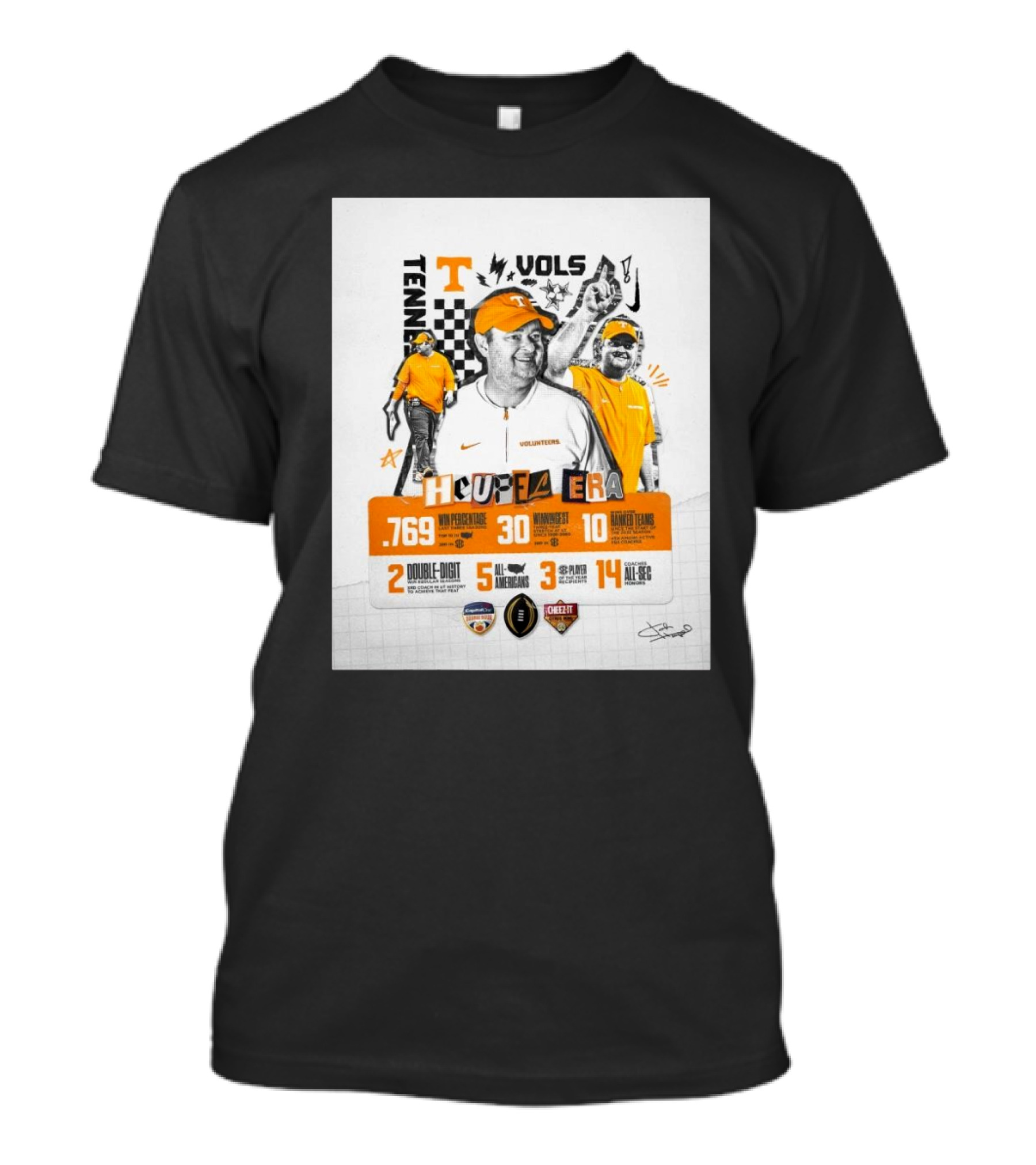 Tennessee Vols Josh Heupel Era .769 Win Percentage 30 Wins 10 Ranked Teams 2 Double-Digit Wins 5 All-Americans 3 SEC Player Awards 14 All-SEC Coaches T-Shirt