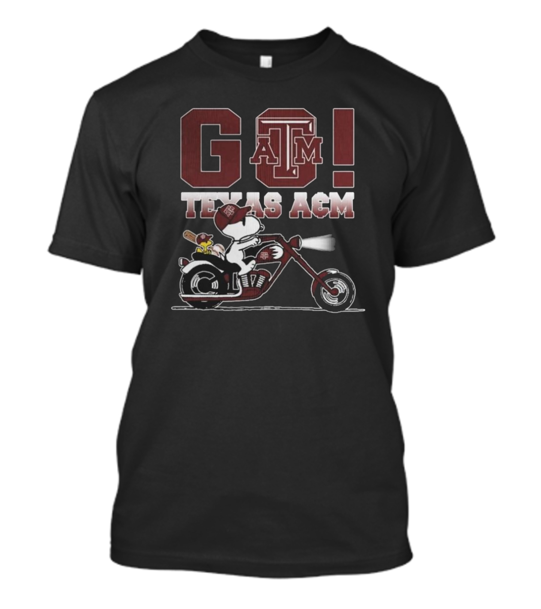 Texas A&M Aggies Snoopy Go Motorcycle Baseball Peanuts Collaboration T-Shirt